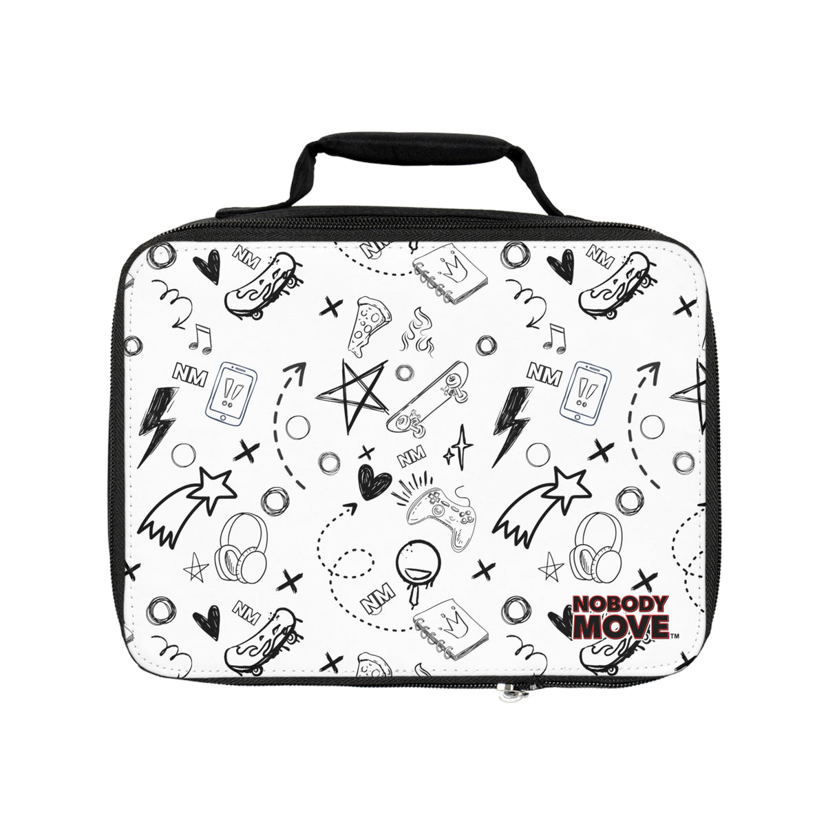 Doodle Pattern Lunch Bag — 'Nobody Move' Zip Lunch Box for Kids & Teens