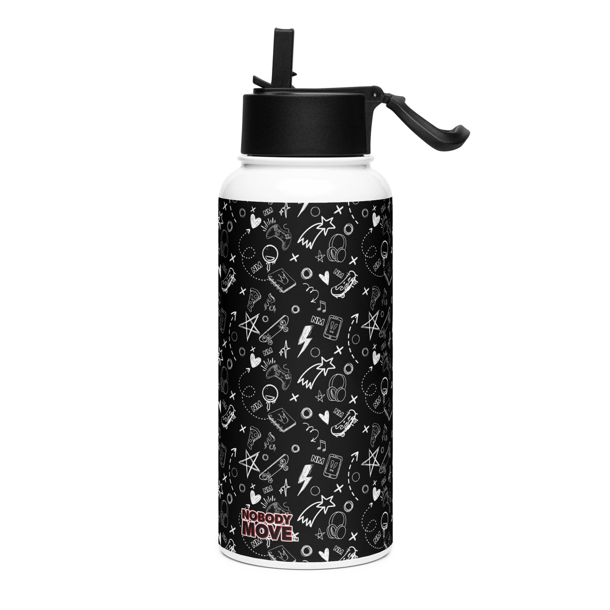 Nobody Move Elle Jae's Corner Stainless Steel Water Bottle with Straw Lid Black